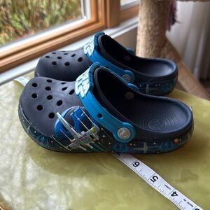 CROCS Star Wars Shoes Children J 1 Blue Clog Light Luke Skywalker Saber Rare